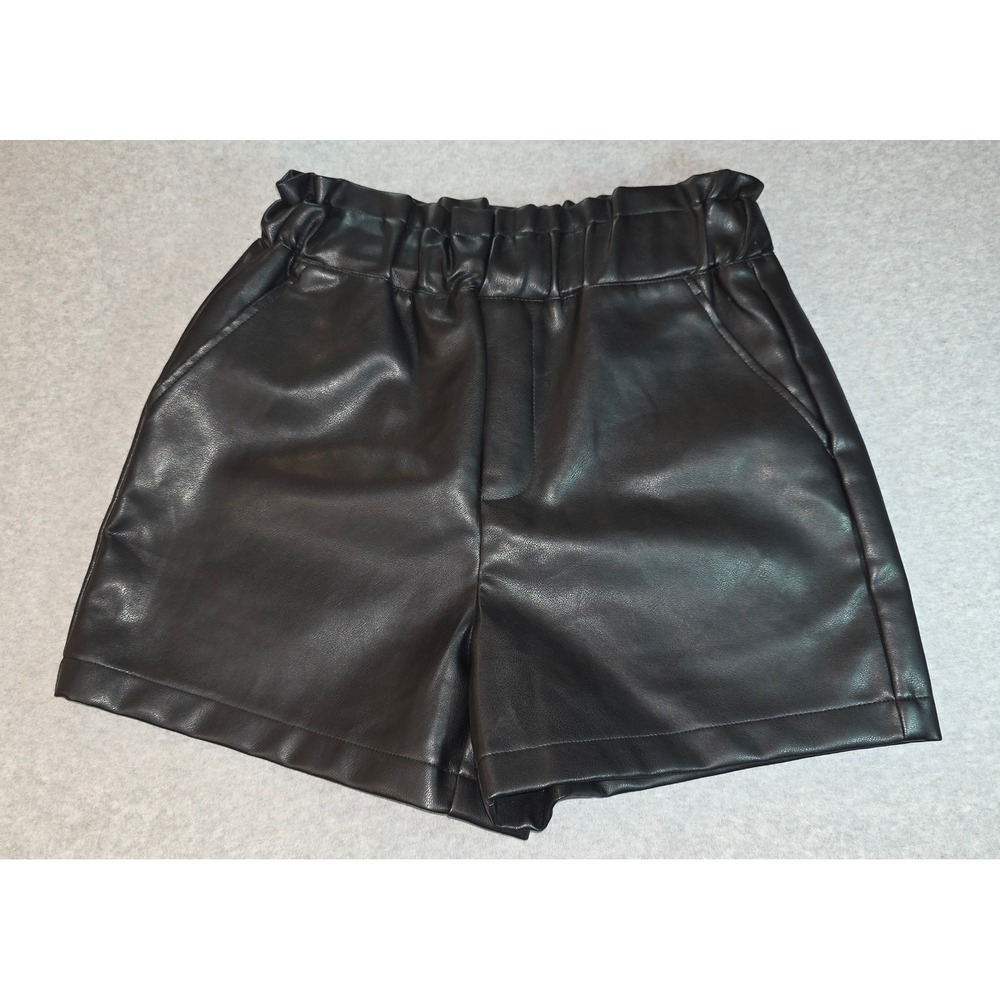 Bagatelle Collection Black Faux Leather High Waist Paperbag Shorts
